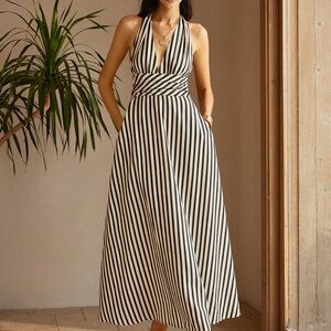 Commense Blue and White Striped Dress